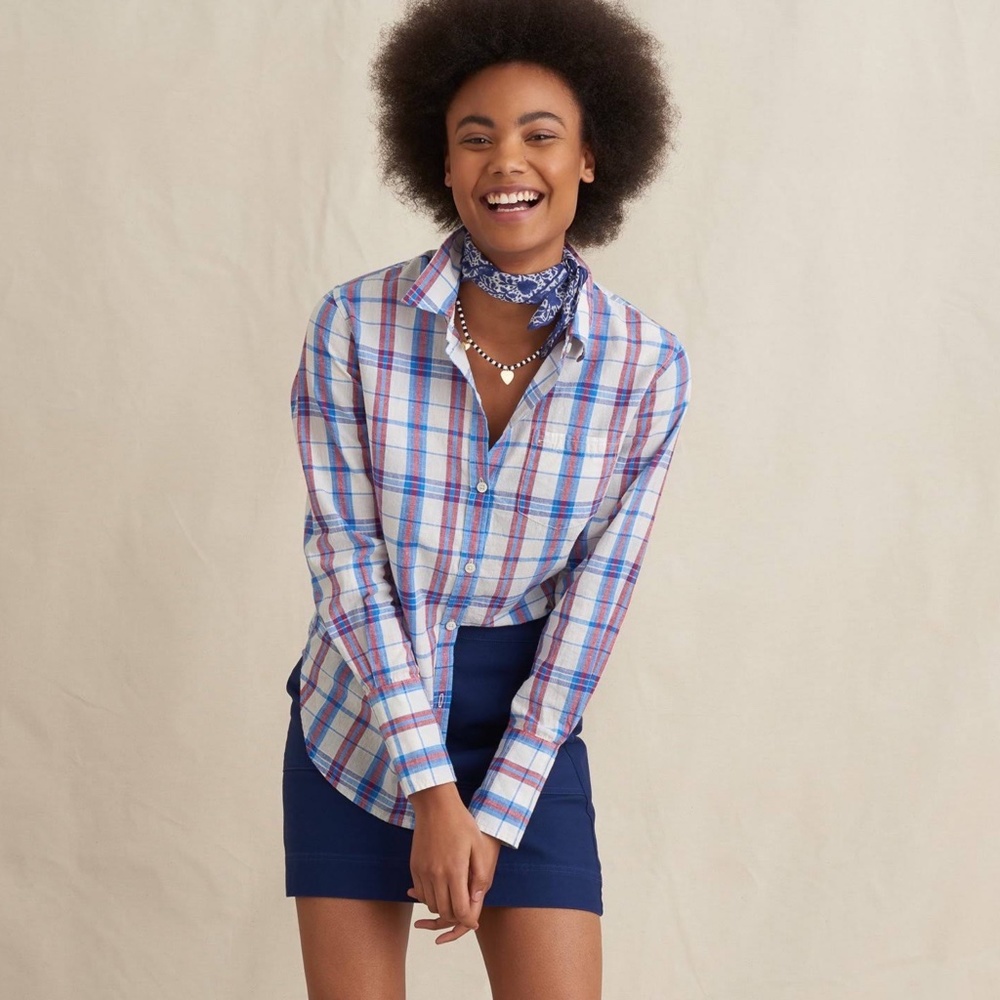 ✨NWT✨ ALEX MILL Standard Linen Cotton Blend Button Down Plaid Shirt in Blue Red